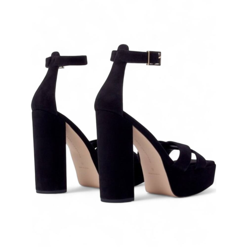 Black Suede Platform Sandal Block Heel Square Toe Ankle Strap Size 10.5 NEW - Picture 8 of 12